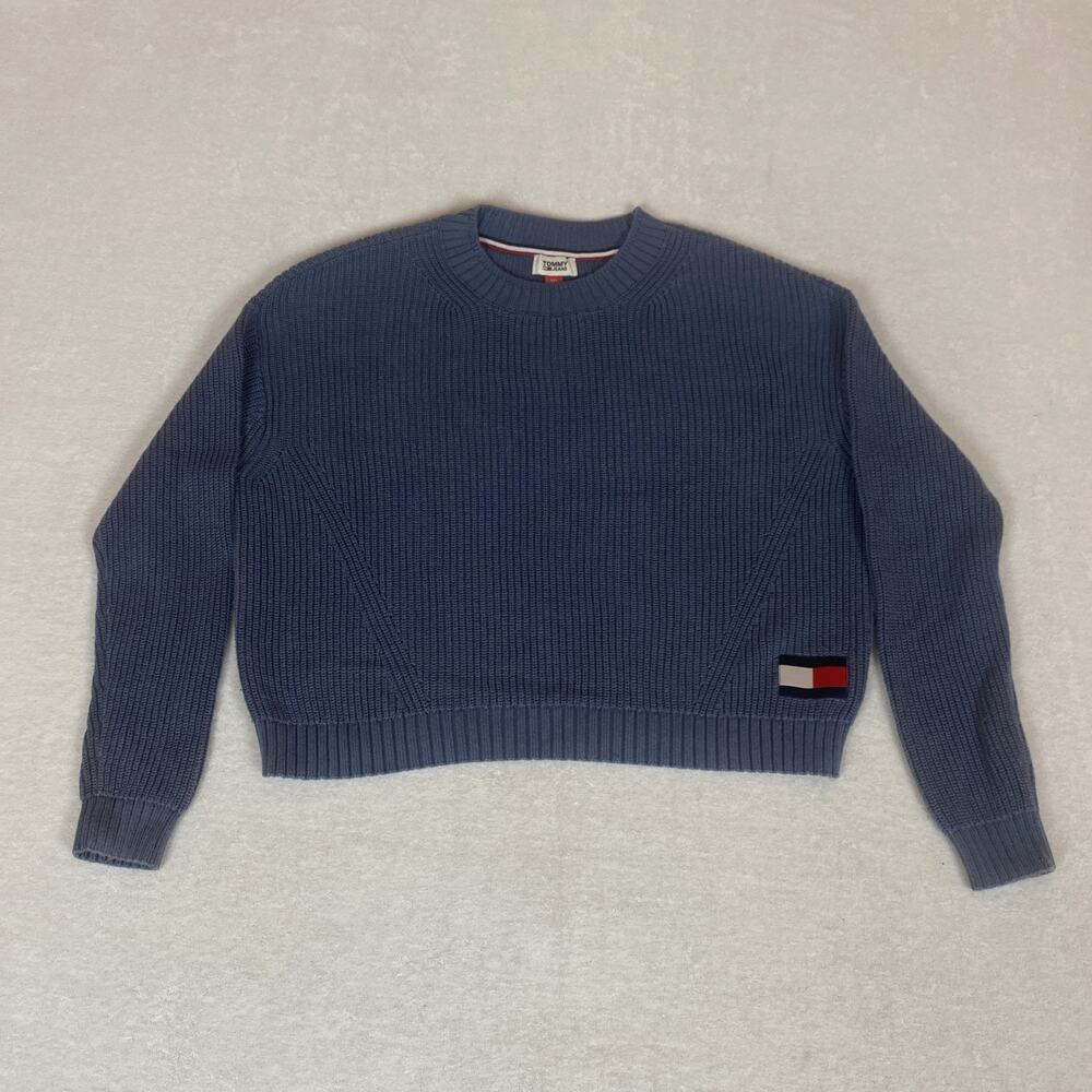 Tommy Jeans Navy Blue Cropped Preppy Ribbed Crewneck Sweater XXS